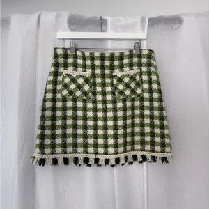 ✿ Sister Jane Green Gingham Pearl Trim Mini Skirt ✿